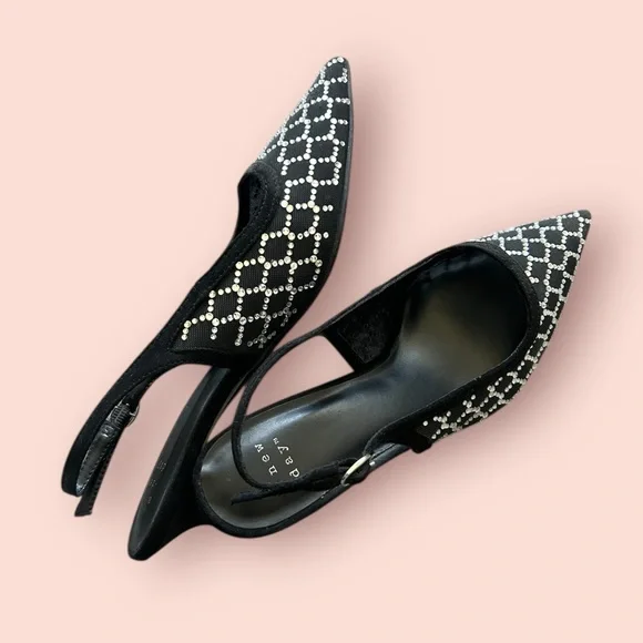 Black Rhinestone Slingback Heels | Pointed Toe | Size 6 - Picture 2 of 4